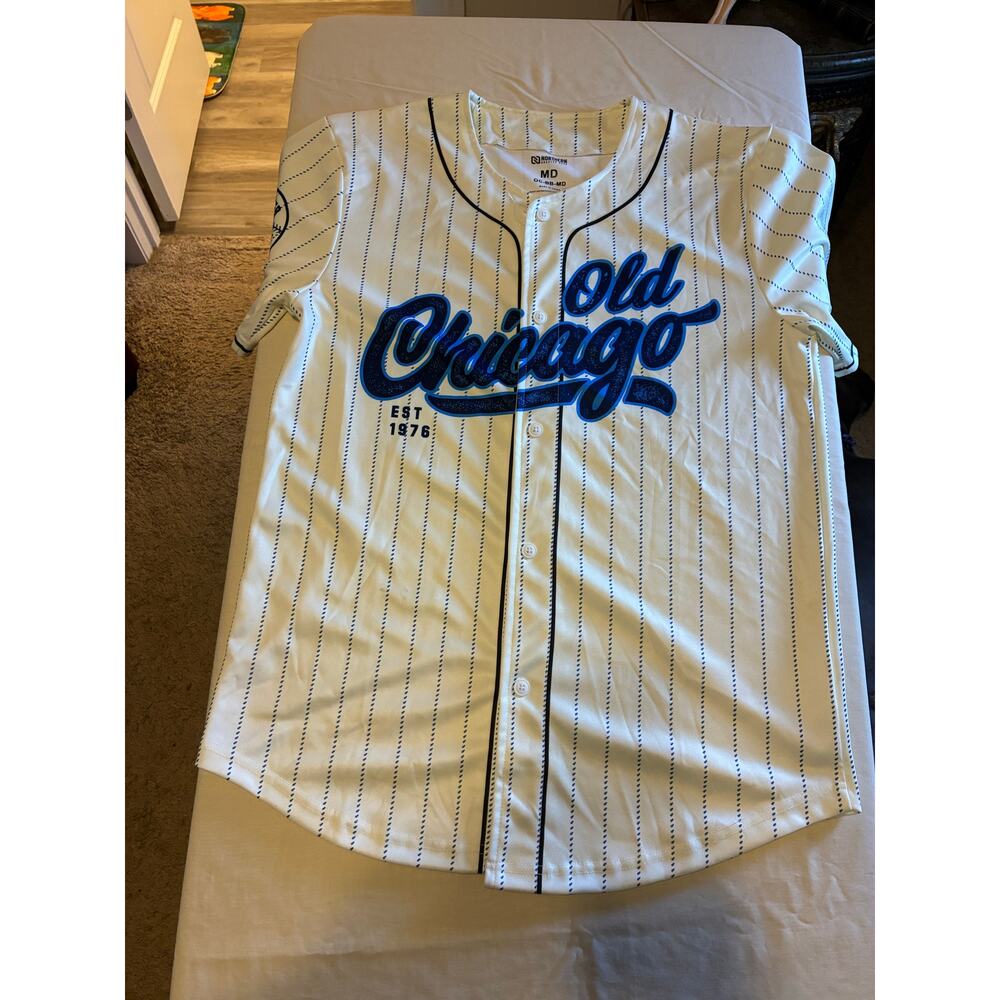 Old Chicago Baseball Jersey Mens Medium Beer Baseball Pizza Button Up Shirt #76